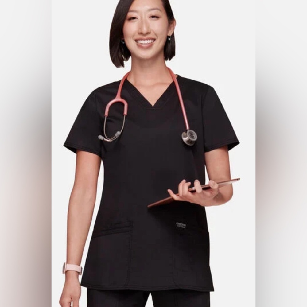 Women’s V-Neck Solid Black Scrub Top